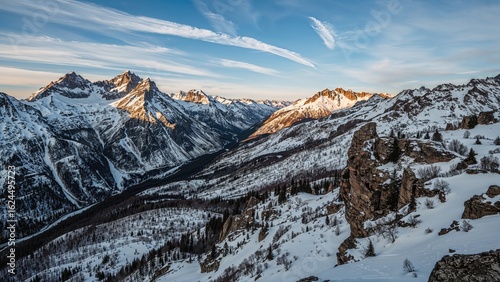 Top-down perspective of beautiful, icy craggy highlands