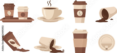 Different coffee cups and containers illustration