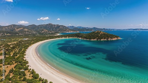 Fototapeta Naklejka Na Ścianę i Meble -  Overhead shot showcasing a peaceful lake and its natural surroundings