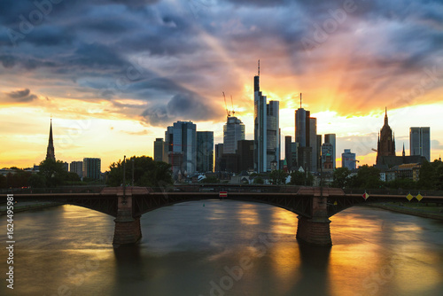 Sunrays on the skyline of Frankfurt