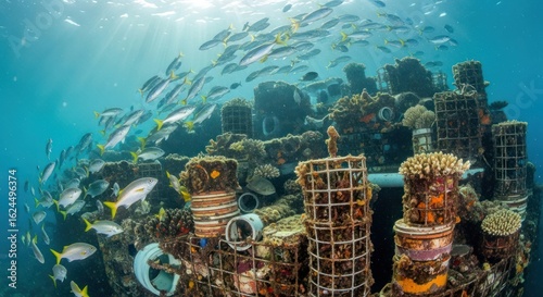 Fototapeta Naklejka Na Ścianę i Meble -  Artificial reef restoration promoting sustainable coral reefs