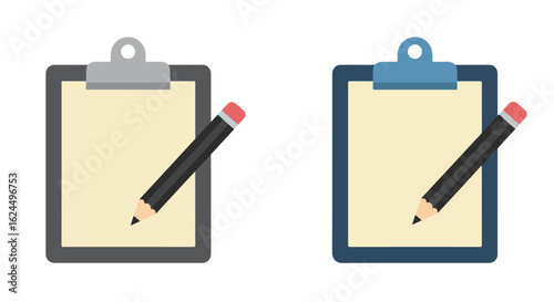 Two clipboards with blank sheets of paper and pencils, on a white background