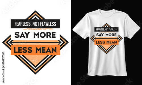 Bold graphic t shirt design featuring the empowering message fearless not flawless in vibrant yellow and pink lettering