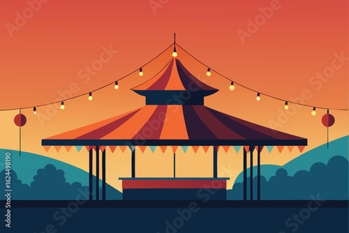 pavilion during festival with hanging lights  .eps