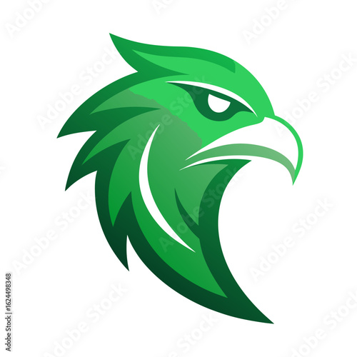 Stylized green bird of prey logo with gradient plumage and sharp vector beak design
