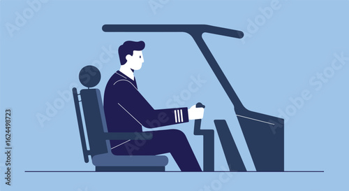 Pilot Flying Plane in Cockpit on Background Design for Travel Industry/Presentation