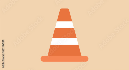 Isolated orange traffic cone with stripes. Background is solid color. Sign of caution