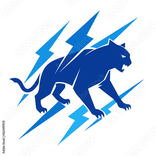 Abstract panther logo with electric blue streaks, claw marks, and angular minimalist energy