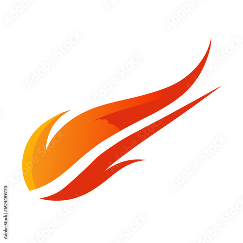 Minimalist fire streak with layered gradients and tapered ends, perfect for racing or gaming vector themes