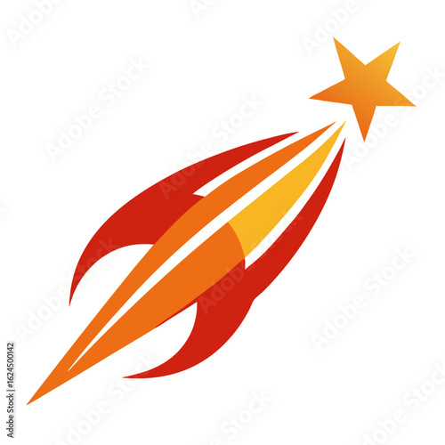 Comet-shaped fire emblem with precise curves and power aura for fast-paced vector branding