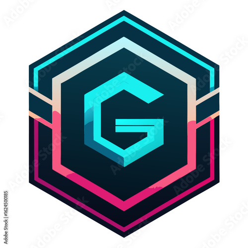 Techno “G” monogram in a glowing hex badge with metallic gradients for a futuristic esport logo