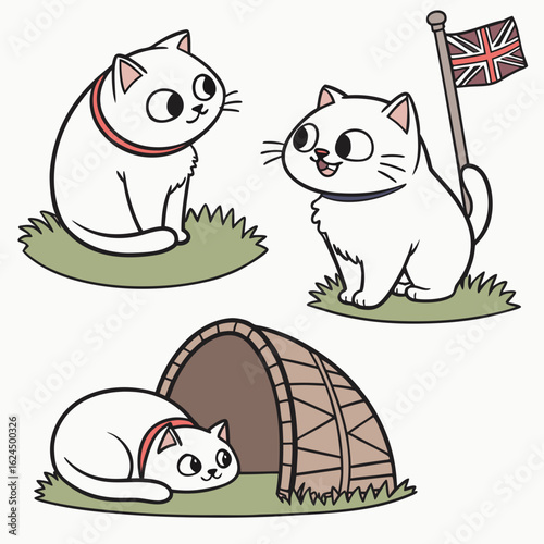 line art three white cats vector illustration