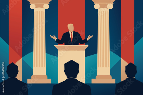 presidential speech scene in front of neoclassical.eps