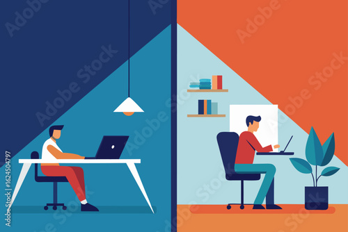 remote work home office vs corporate office compar.eps