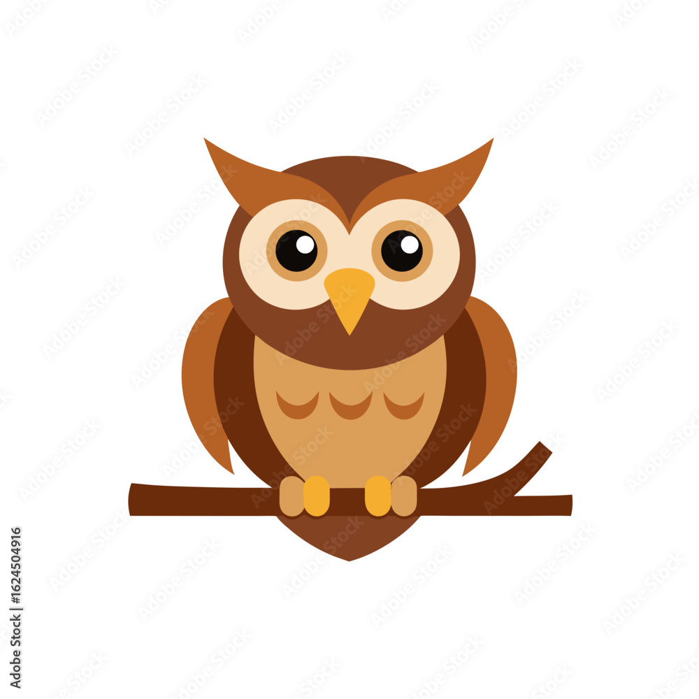 Fototapeta premium Cute cartoon owl perched on a branch illustration