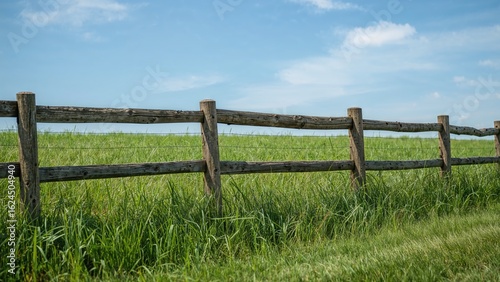 Green grassy area fenced with wooden panels