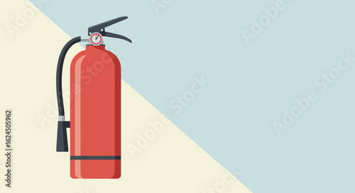 A Red Fire Extinguisher on a Split Background. Safety concept