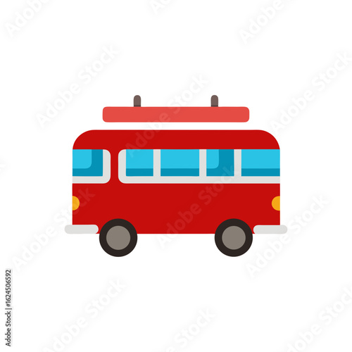 Red double decker bus icon with blue windows