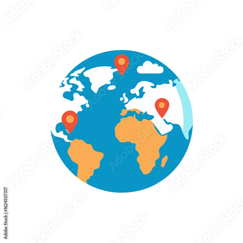 Global travel destinations marked on a stylized earth illustration