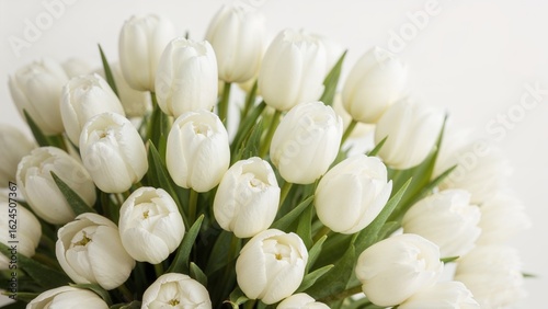 Floral arrangement with white tulips set against a light background