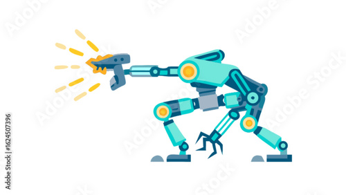 Illustration of futuristic robot with gun shooting laser beam for science fiction concept and design, ai bot art