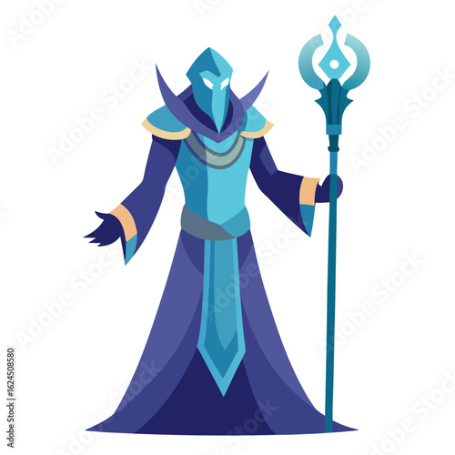 Battle Mage with Arcane Staff, Cool Color Scheme, and Ornate Robes for Team Identity
