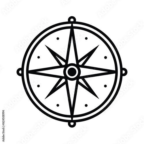 Compass With Direction Outline Minimal Black Line Art Vector Illustration