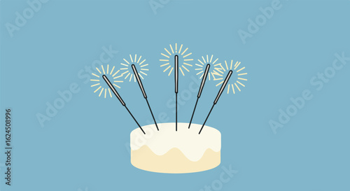 Celebration Cake with Sparklers on Blue Backdrop for Birthday Graphic Use