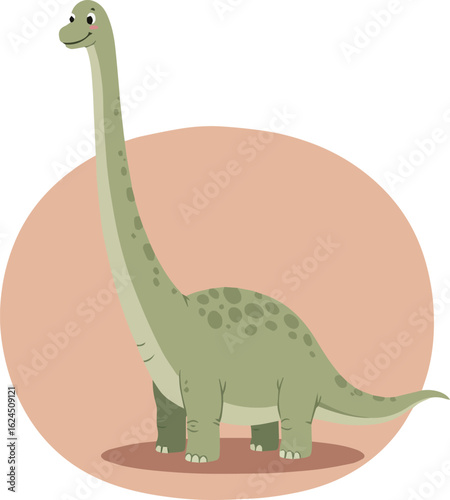 brachiosaurus cartoon  depicted in a cheerful and childish style  It is positioned in the center  at a slight angle  and facing the viewer  the overa asR_traced