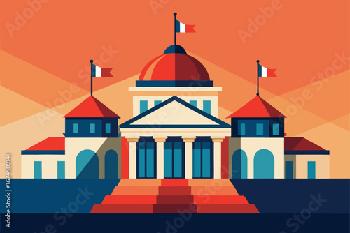 royal court building illustration with flags  .eps