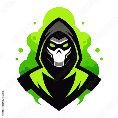 Hazmat Suit Character with Glowing Green Elements and Industrial Vector Iconography