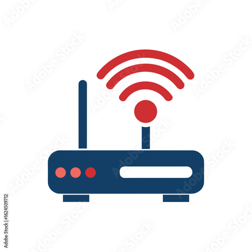 Modern wireless router icon with red wi fi signal and antennas