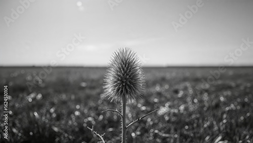 Fototapeta Naklejka Na Ścianę i Meble -  Black and white photo of a wild plant in a textured landscape