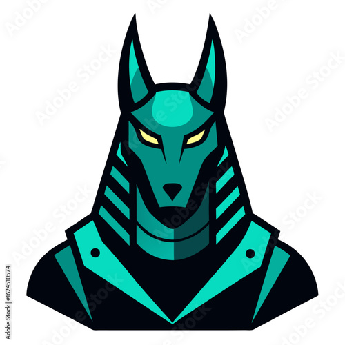 Futuristic Jackal God with Teal Highlights and Sleek Armor for Mythic Gaming Team