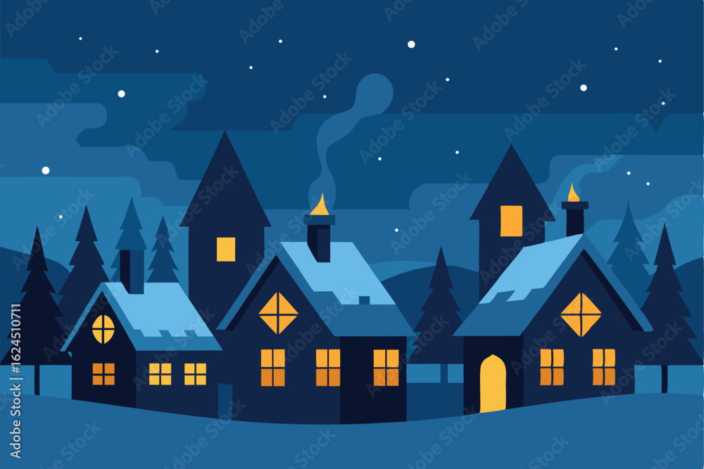 Fototapeta premium rustic christmas village scene at dusk with glowi.eps