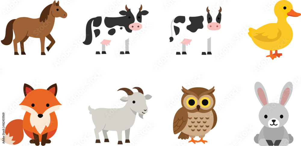 Fototapeta premium Farm animals flat cartoon illustration