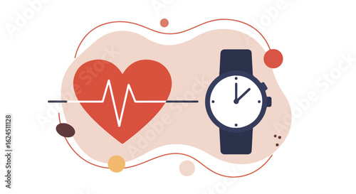 Heart Rate Time Check Health illustration with a time check and health signals