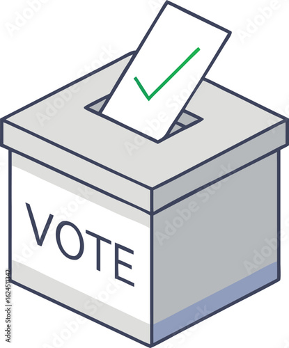 Voting ballot box with a checkmark on a paper