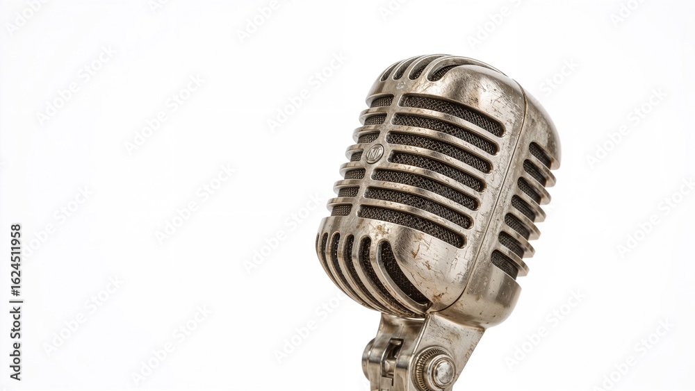 Fototapeta premium Classic silver microphone on a plain white backdrop