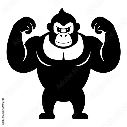 Cartoon Strongman Gorilla with Black-and-White Punchy Design