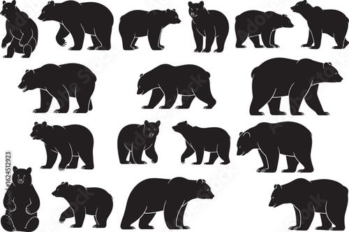 Collection of black bear silhouettes in various poses