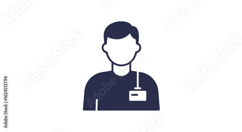Flat graphic of faceless worker with ID badge on white background for presentations