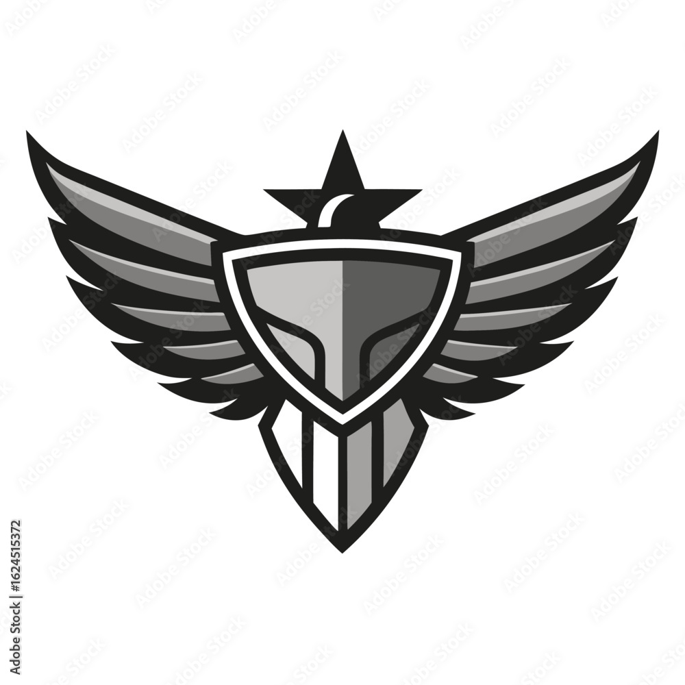 Fototapeta premium Streamlined Metallic Eagle Crest with Detailed Wing Design