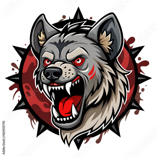 Rabid Hyena with Blood-Stained Jaws in Gritty Horror-Themed Mascot Badge
