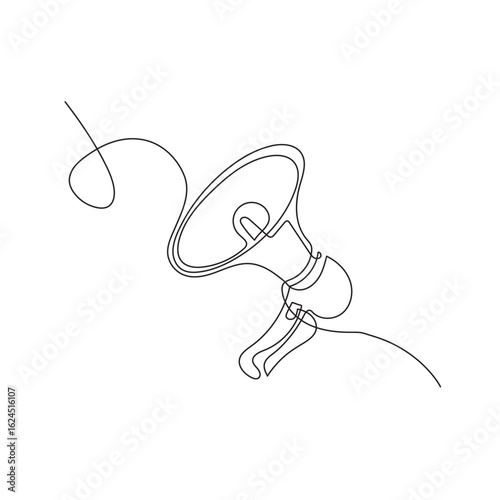 Megaphone public horn speaker continuous single line art drawing vector illustration.
