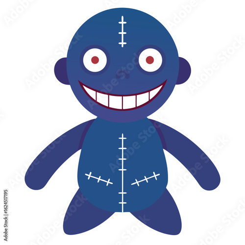 Creepy Voodoo Puppet with Exaggerated Stitches in Playful Horror Layout
