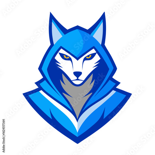 Hooded Fox Mascot with Symmetric Blue Glow and Stealthy Vector Features
