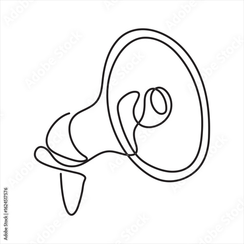 Megaphone public horn speaker continuous single line art drawing vector illustration.