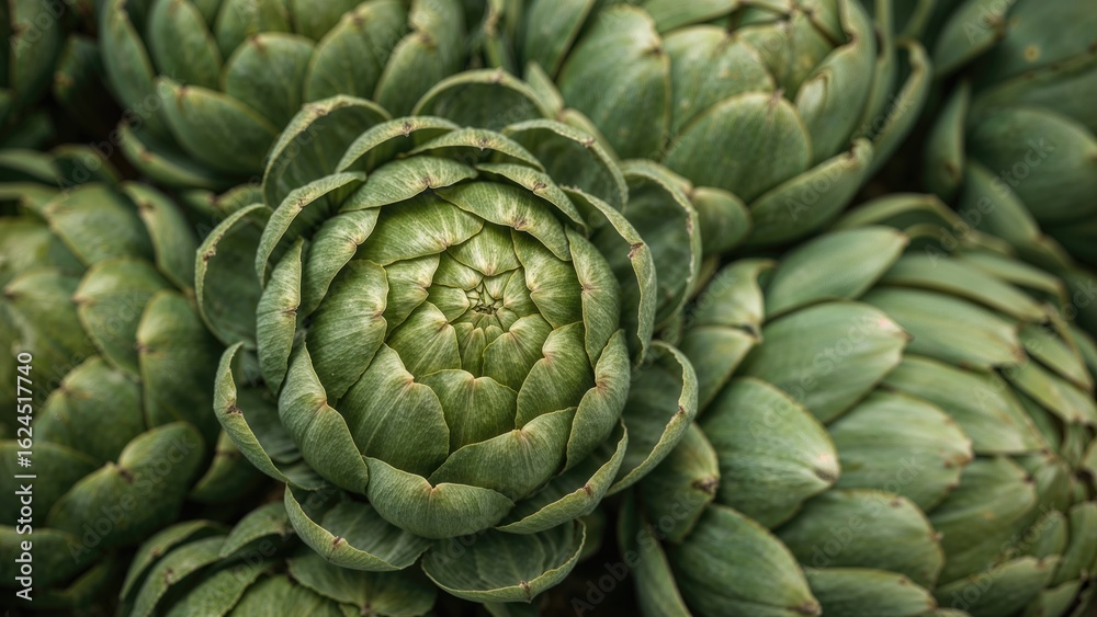 Obraz premium Detailed close-up of a freshly gathered garden globe artichoke, Great for promoting wholesome eating habits.