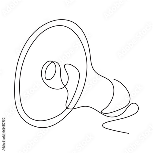Megaphone public horn speaker continuous single line art drawing vector illustration.